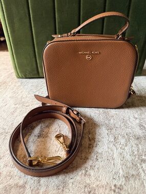 Michael Kors Tan Pebbled Leather Crossbody Camera Bag